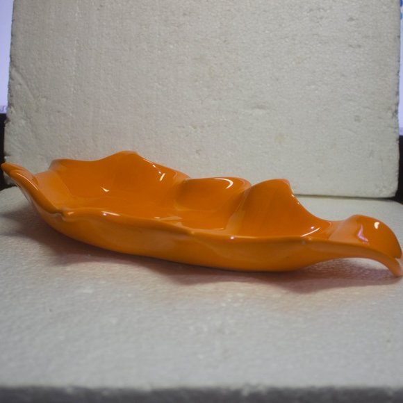 Vintage Orange Ceramic Glazed Leaf Candy Dish, Serving Platter, Table Sitter - Picture 10 of 10